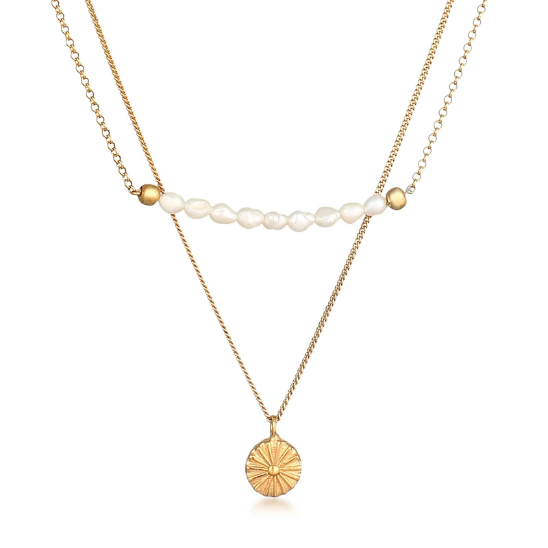 Golden Ray Sun Barock Perlenohrringe & Halskette Schmuck Set