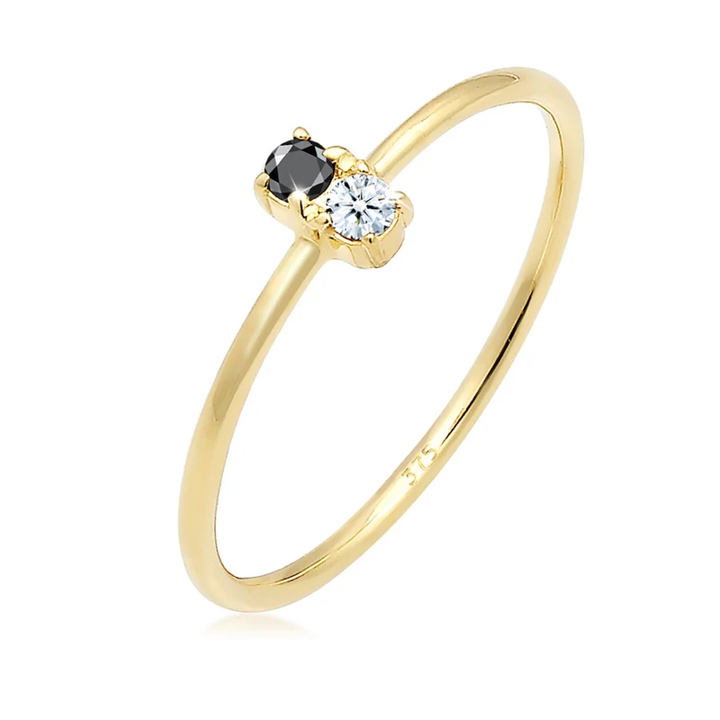 Weiß & Schwarz Diamant Ohrstecker & Ring Schmuck Set
