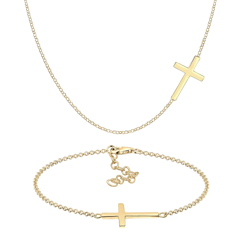 Classic Kreuz Halskette & Armband Schmuck Set