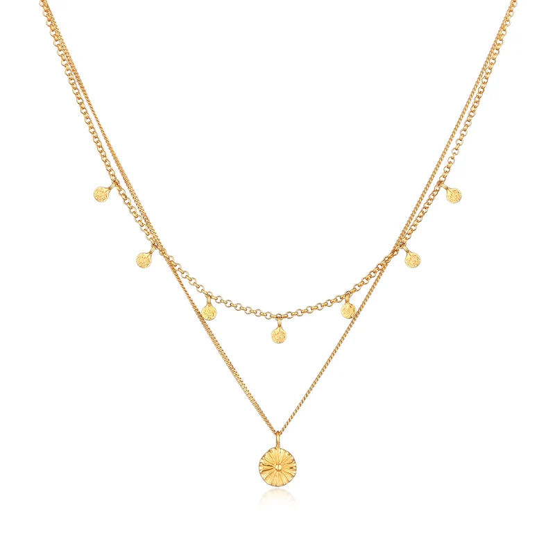 Golden Ray Sun Creolen & Halskette Schmuck Set