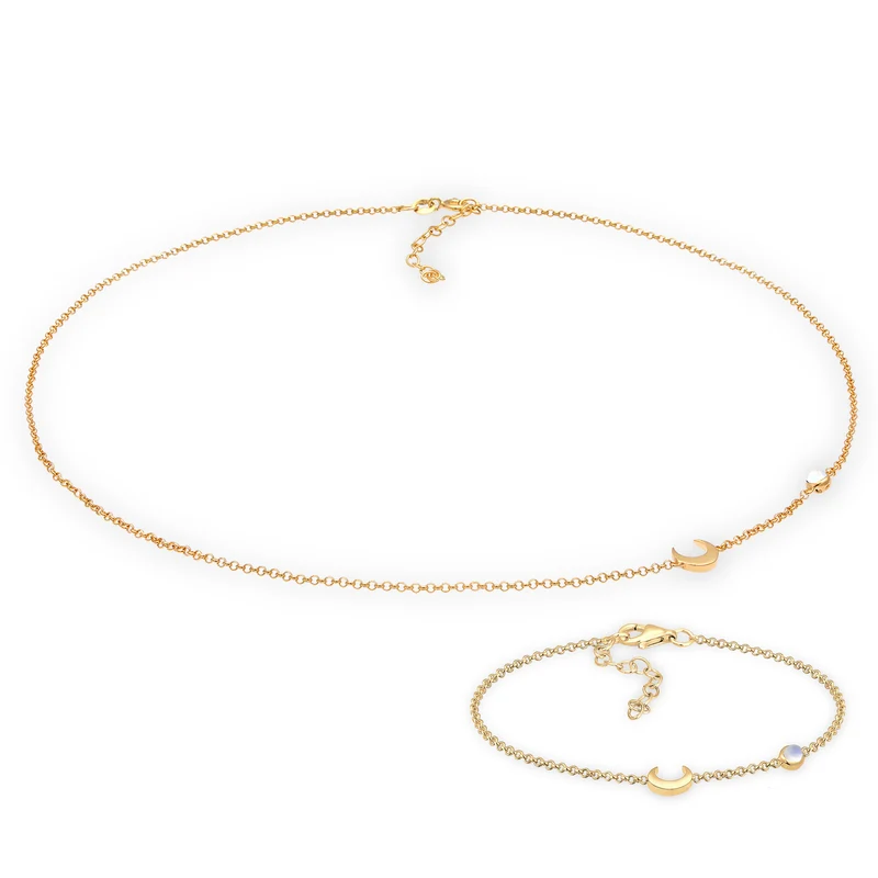 Half Moon Mondstein Armband & Halskette Schmuck Set
