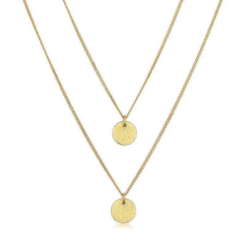 Textured Disc Ohrringe & Layered Halskette Schmuck Set