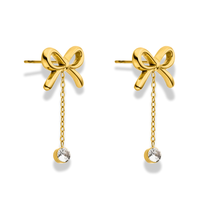 Dangle Crystal Ribbon Ohrringe 14K Vergoldet