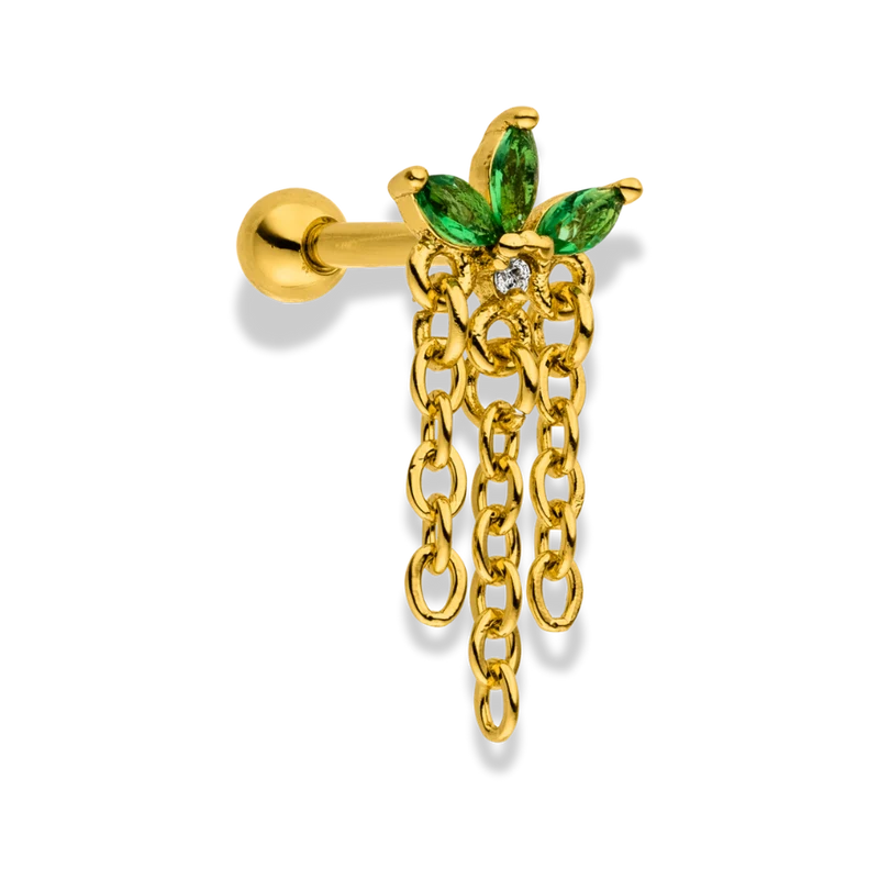 Emerald Dangle Lotus Ohr Piercing 18K Vergoldet