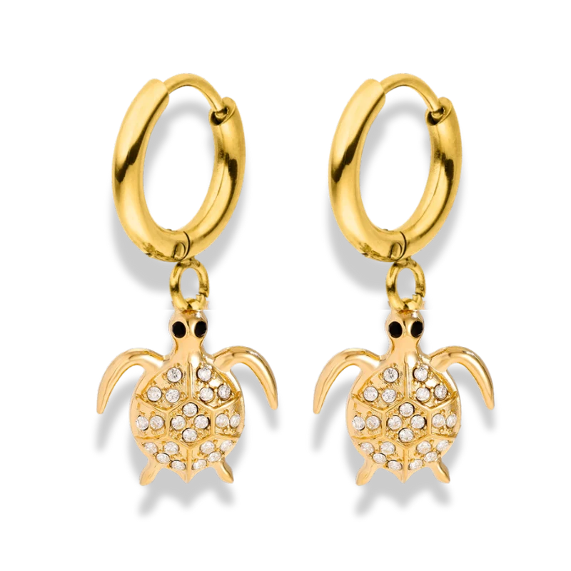 Pave Sea Turtle Huggie Ohrringe 14K Vergoldet