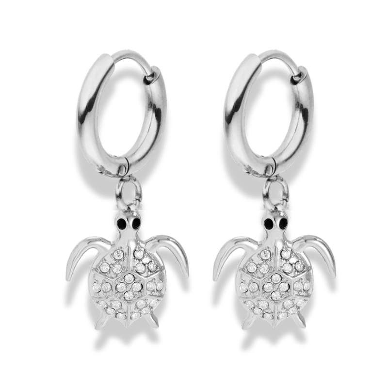 Pave Sea Turtle Huggie Ohrringe 14K Vergoldet