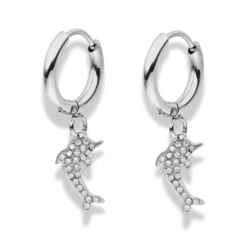 Pave Dolphin Huggie Ohrringe 14K Vergoldet