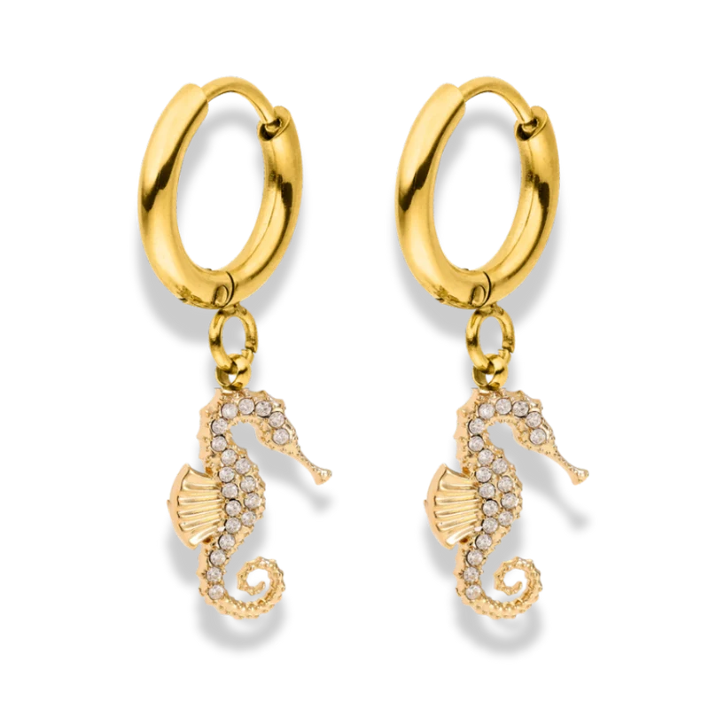 Pave Seahorse Huggie Ohrringe 14K Vergoldet