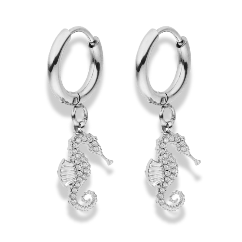 Pave Seahorse Huggie Ohrringe 14K Vergoldet