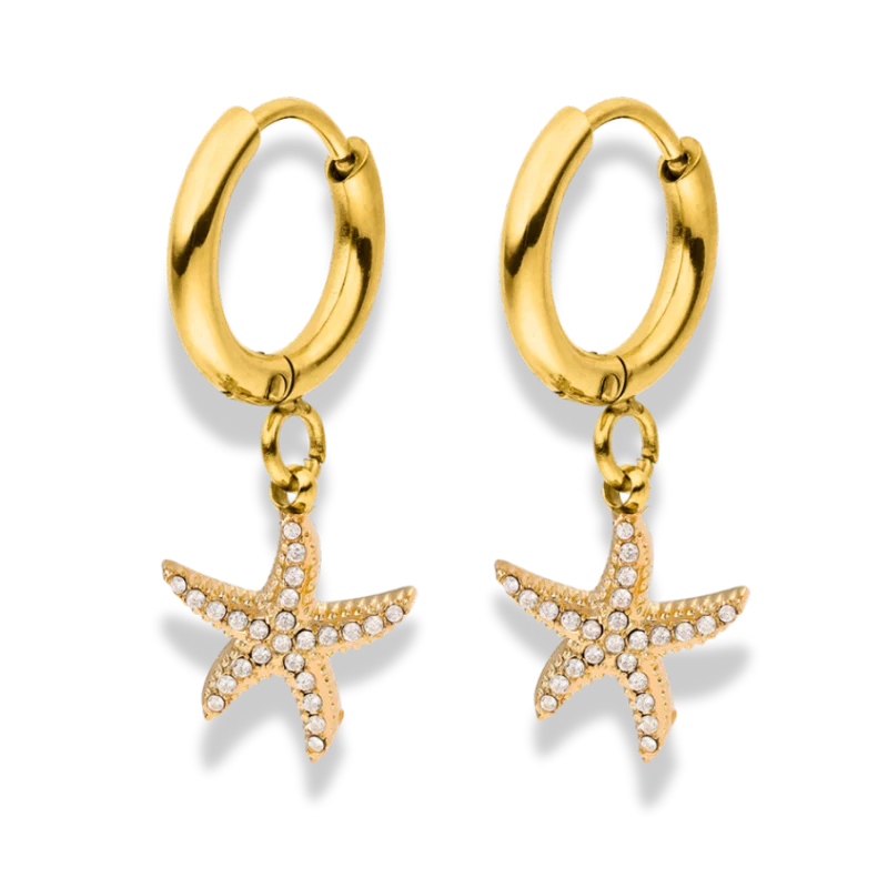 Pave Starfish Huggie Ohrringe 14K Vergoldet