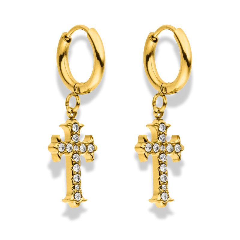 Precious Cross Huggie Ohrringe 14K Vergoldet