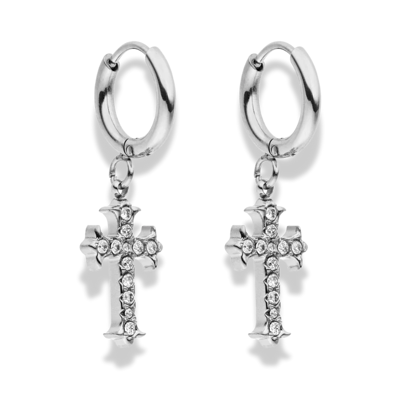 Precious Cross Huggie Ohrringe 14K Vergoldet