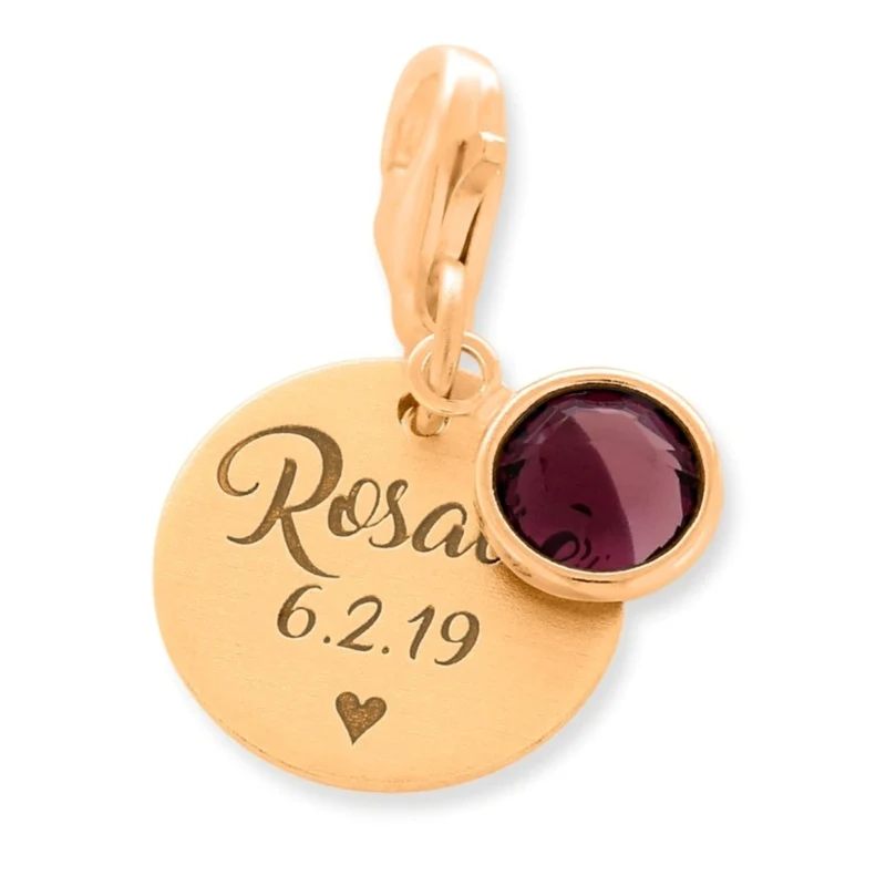 NAMENSANHÄNGER ROSÉ VERGOLDET CHARM GEBURSSTEIN