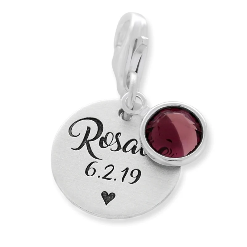 CHARM ANHÄNGR MIT GRAVUR GEBURTSSTEIN NAMENSSCHMUCK 925 SILBER