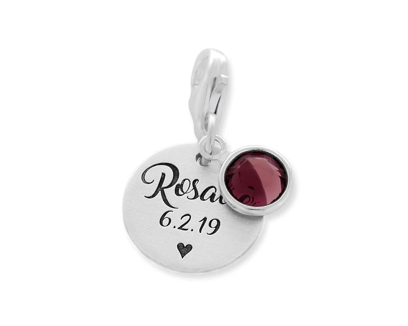 CHARM ANHÄNGR MIT GRAVUR GEBURTSSTEIN NAMENSSCHMUCK 925 SILBER