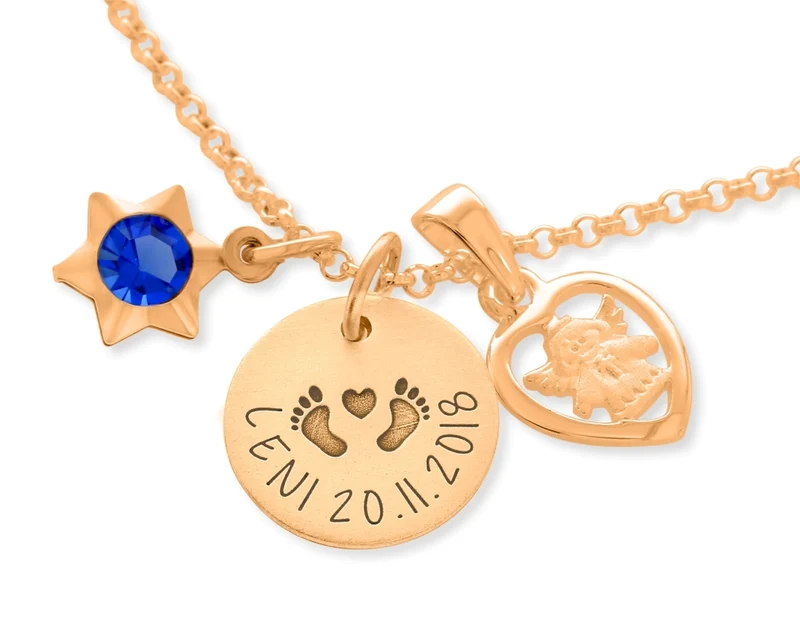 KETTE ROSÉ VERGOLDET GRAVUR NAME GESCHENK ZUR GEBURT BABY