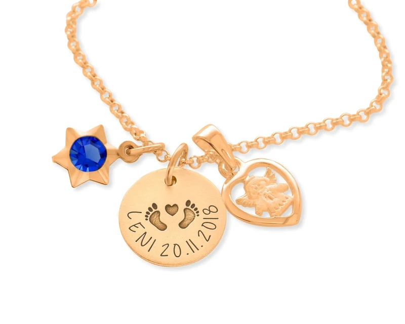 KETTE ROSÉ VERGOLDET GRAVUR NAME GESCHENK ZUR GEBURT BABY