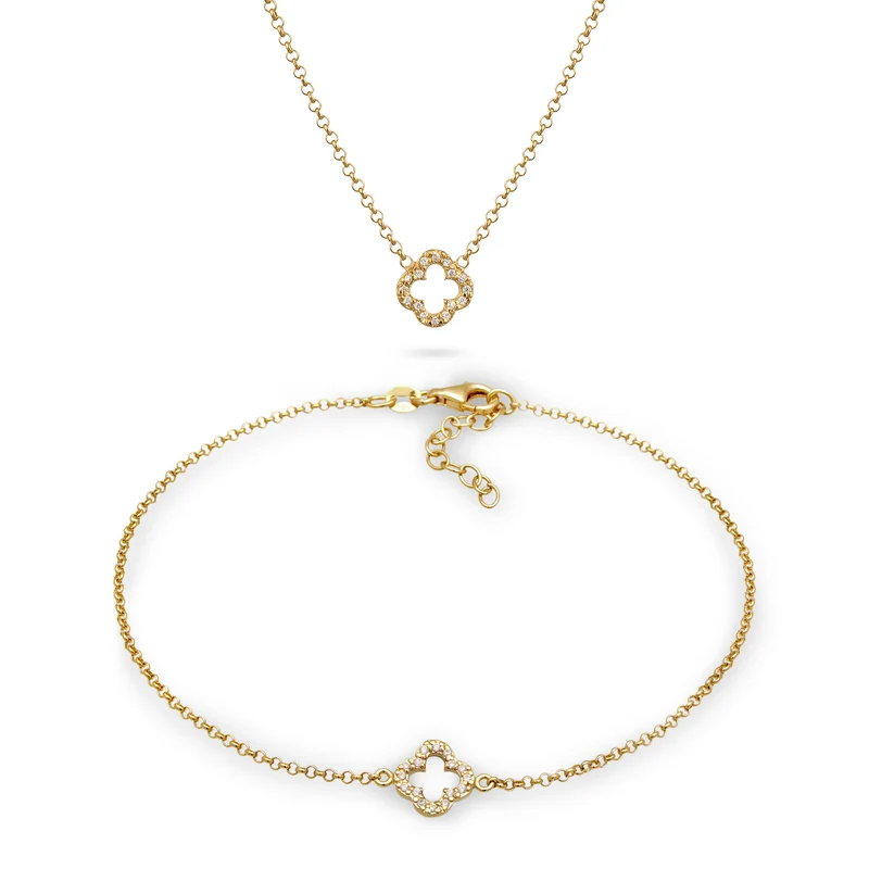 Pavé Clover Halskette & Armband Schmuck Set