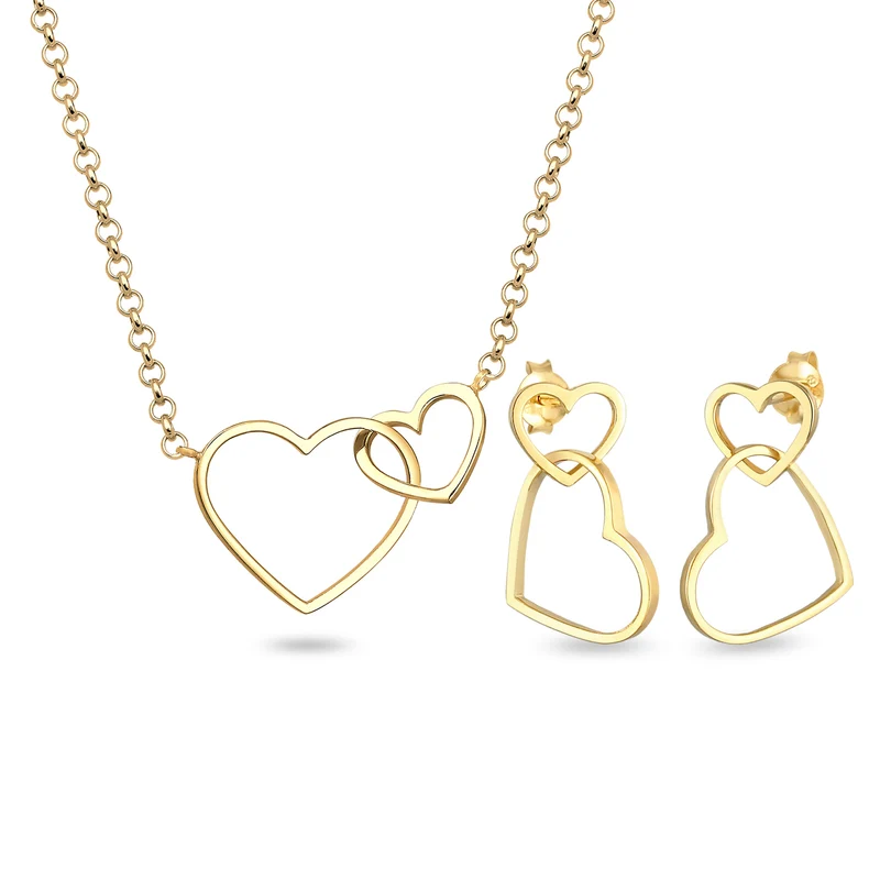 Combo Outline Herz Halskette & Ohrringe Schmuck Set