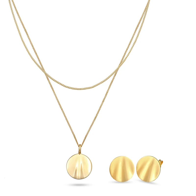 Wavy Disc Ohrstecker & Halskette Schmuck Set