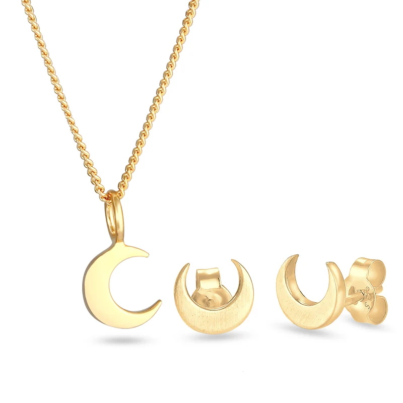 Half Moon Ohrstecker & Anhänger Halskette Schmuck Set