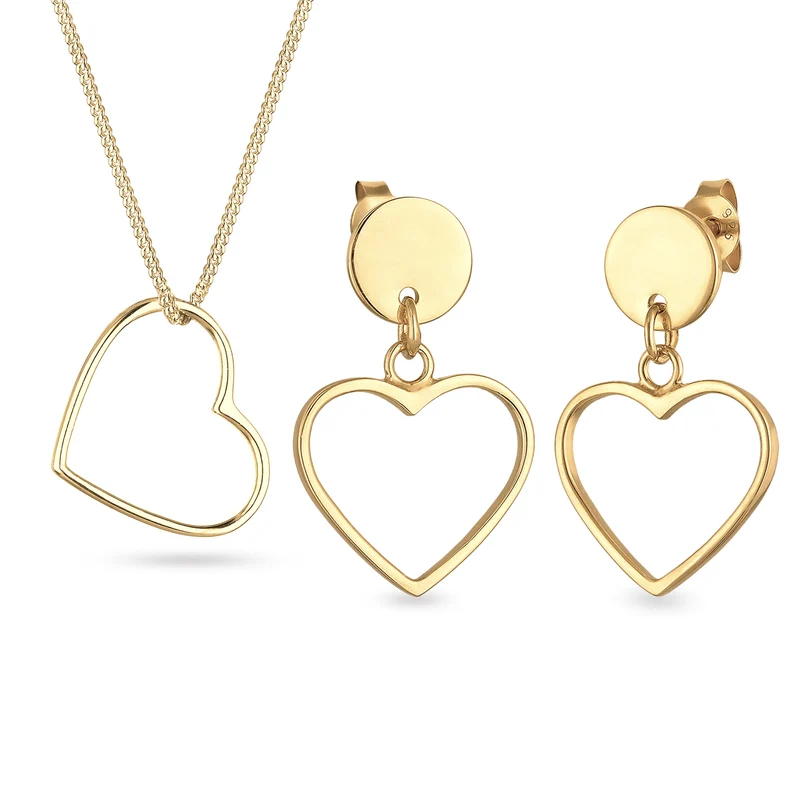 Outline Herz Halskette & Ohrringe Schmuck Set