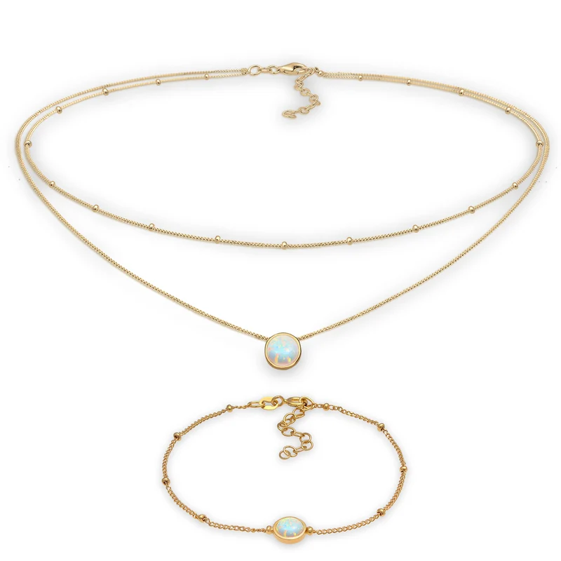 Opal Satellite Layered Halskette & Armband Schmuck Set