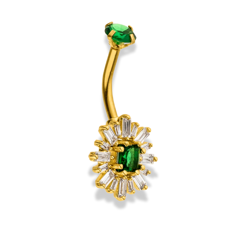 Emerald Crystal Flower Belly Piercing 18K Vergoldet