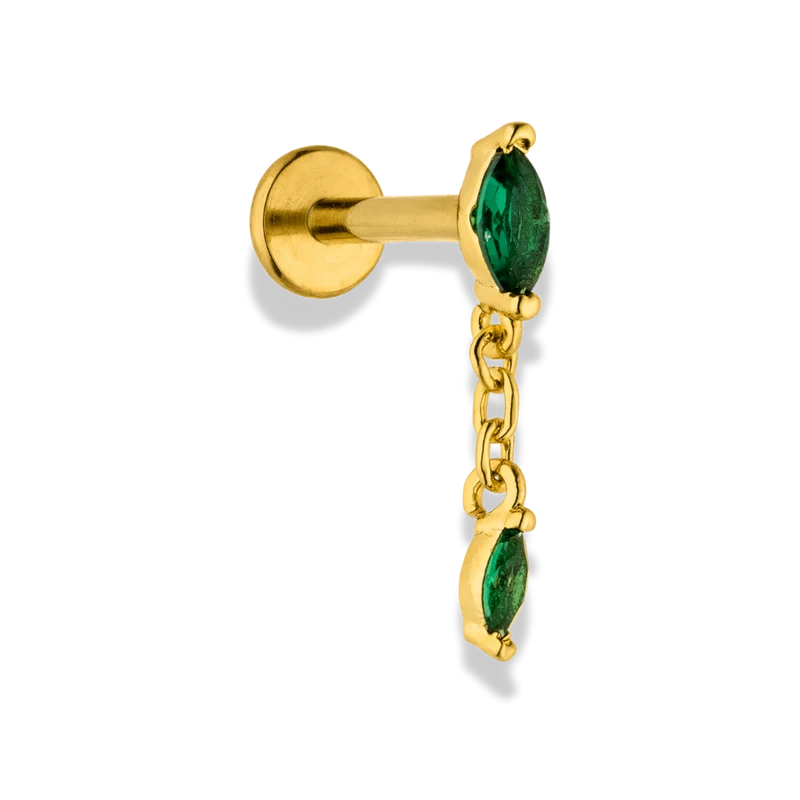 Emerald Marquise Dangle Ohr Piercing 18K Vergoldet