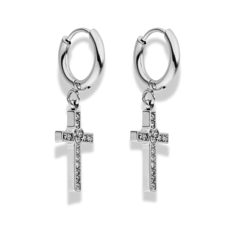 Heart Cross Huggie Ohrringe 14K Vergoldet