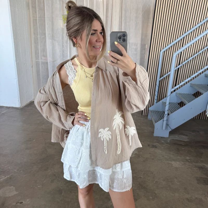 Musselinbluse Palms - Beige