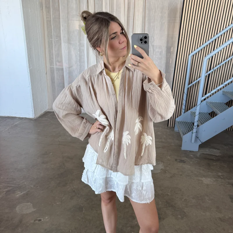 Musselinbluse Palms - Beige