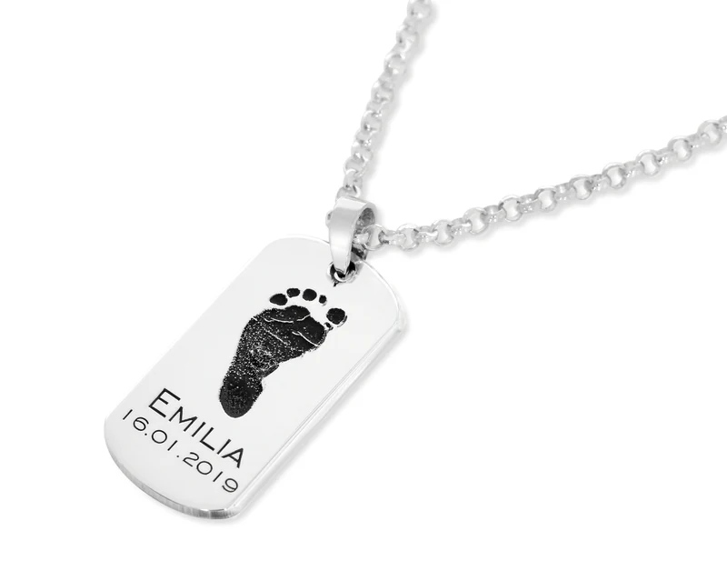 DOG TAG FUßABDRUCK NAMENSKETTE 925 SILBER HERRENSCHMUCK
