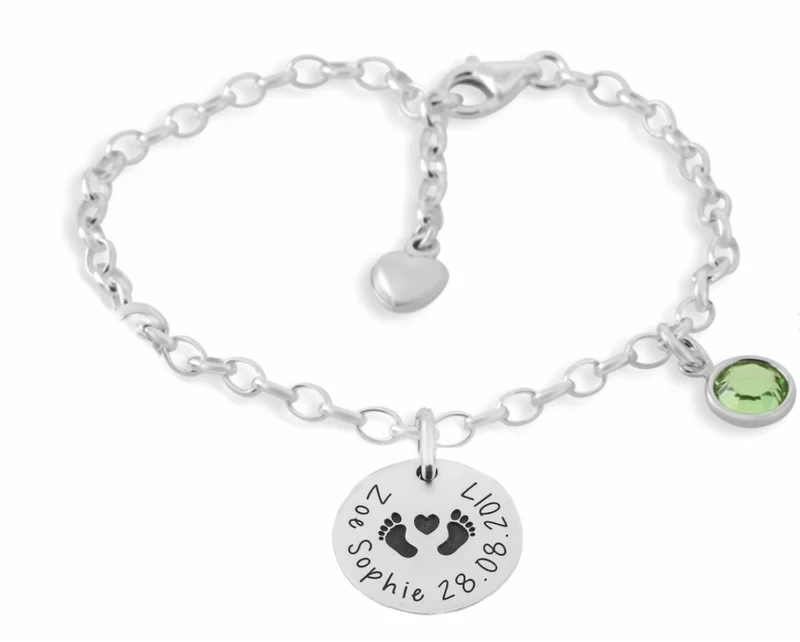 NAMENSARMBAND 925 SILBER, SCHMUCK MIT NAMEN, GEBURTSSTEIN