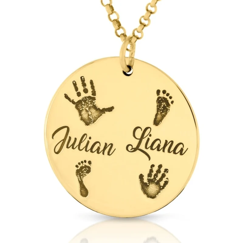 FINGERABDRUCK KETTE PERSONALISIERTE FUßABDRUCKKETTE GESCHENK ZUR GEBURT VERGOLDET