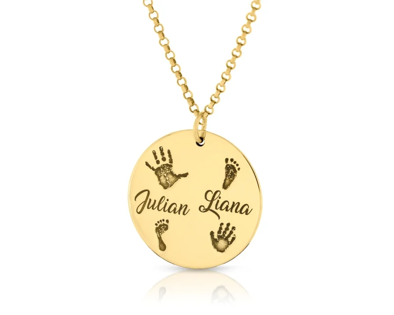 FINGERABDRUCK KETTE PERSONALISIERTE FUßABDRUCKKETTE GESCHENK ZUR GEBURT VERGOLDET