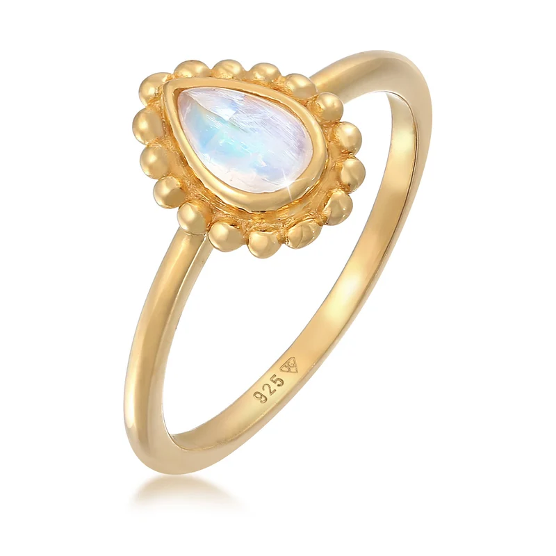 Drop Rainbow Mondstein Ring mit Blasenfassung & Halskette Schmuck Set