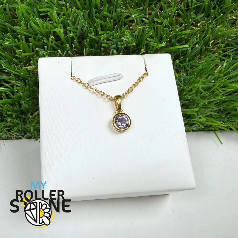 Runder Tansanit-Solitäranhänger aus 925er Sterlingsilber mit Goldplattierung