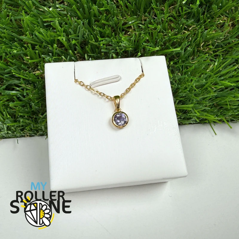 Runder Tansanit-Solitäranhänger aus 925er Sterlingsilber mit Goldplattierung
