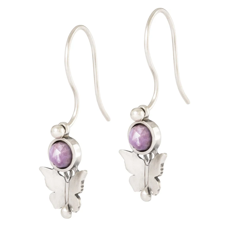 Schmetterlingskuss Ohrhaken Einhänger mit Purple Jade