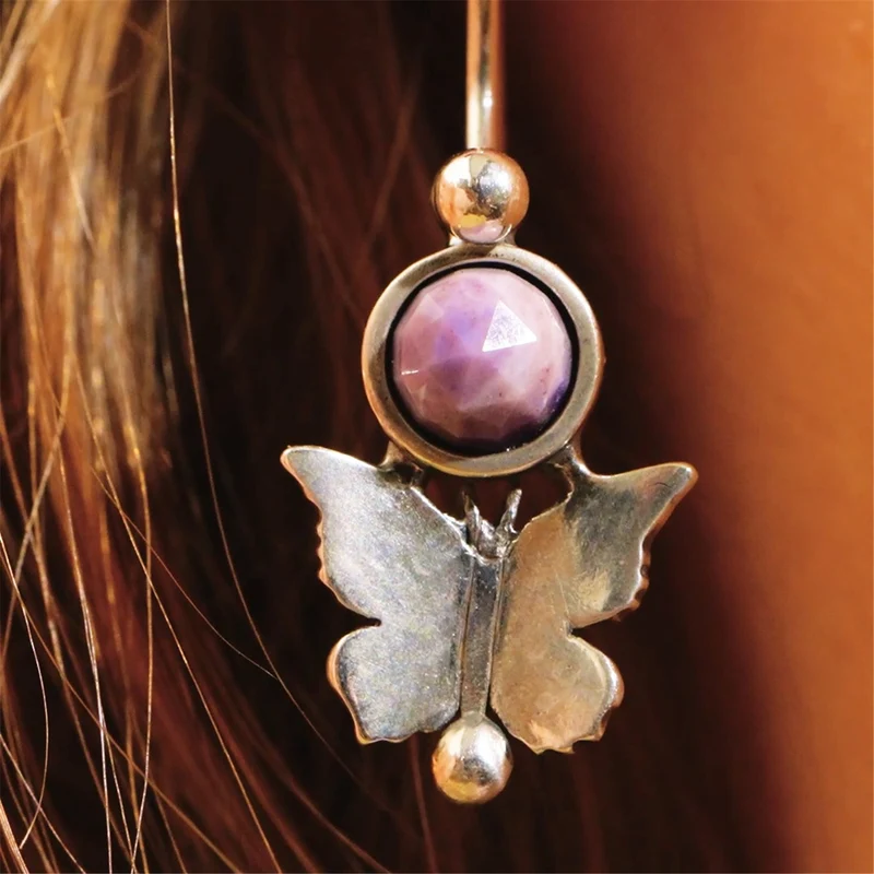 Schmetterlingskuss Ohrhaken Einhänger mit Purple Jade
