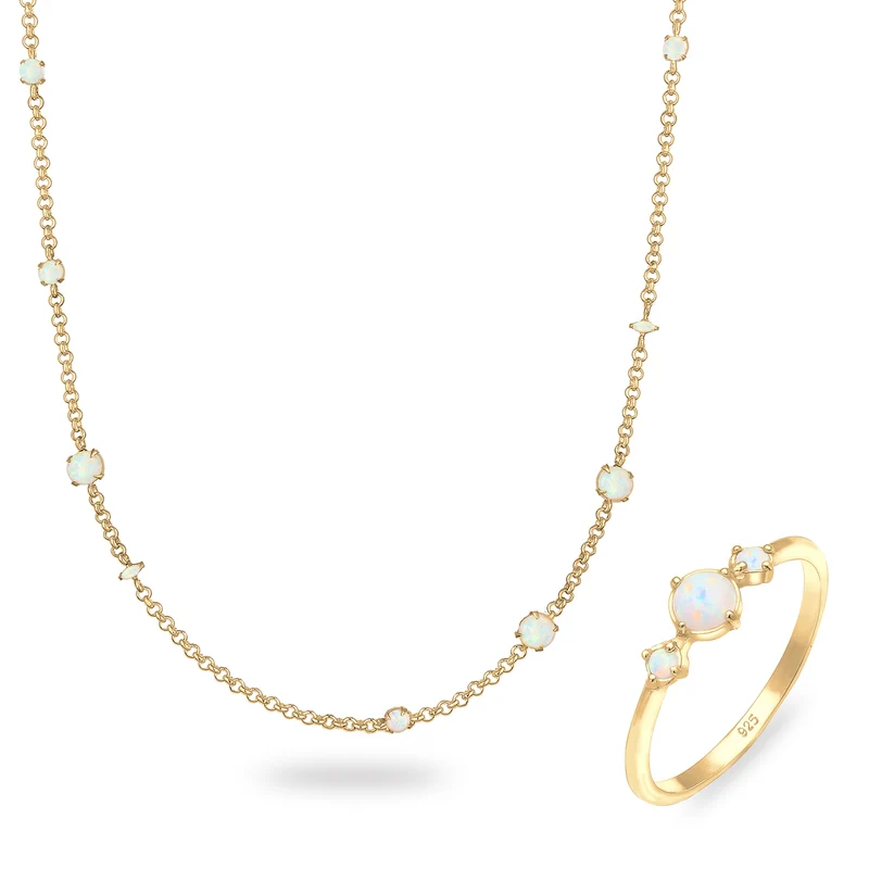 Opal Cuts Halskette & Ring Schmuck Set