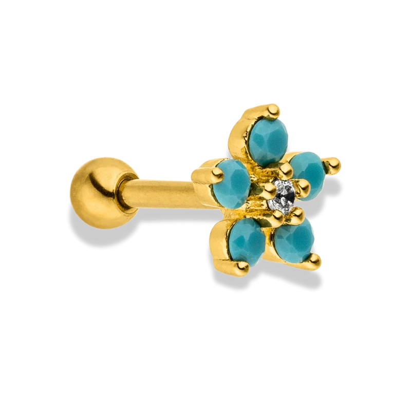Turquoise Flower Labret Piercing 18K Vergoldet