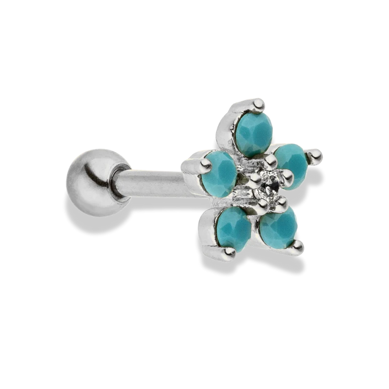 Turquoise Flower Labret Piercing 18K Vergoldet