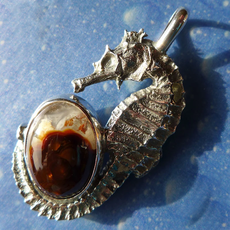 Seepferdchenkette Feuerachat Silber