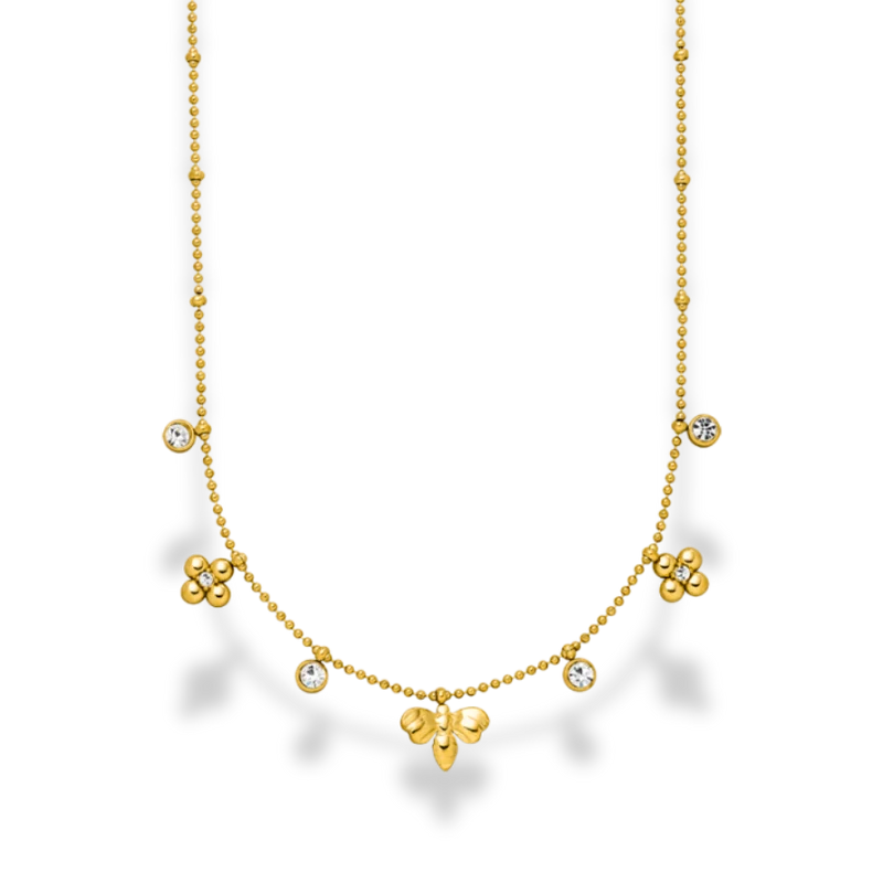 Flower & Bee Charm Kette 14K Vergoldet
