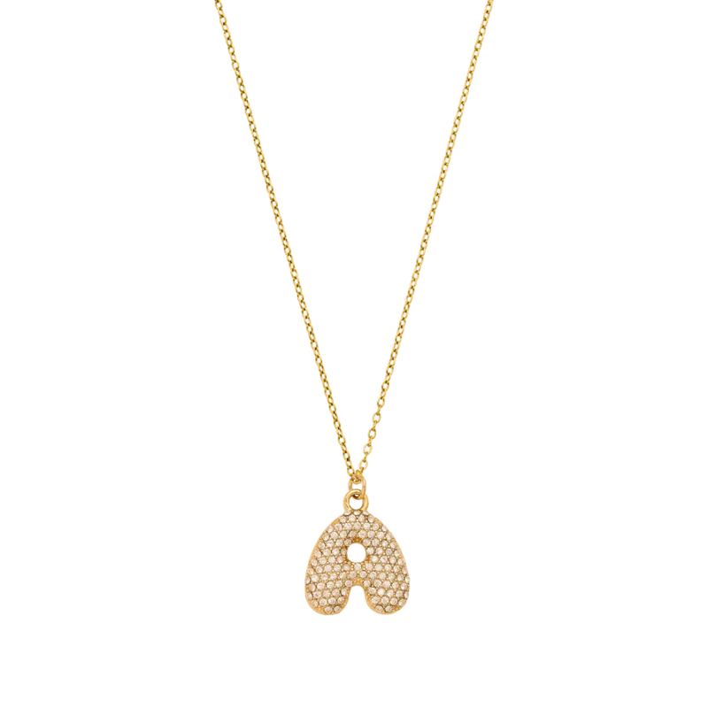 Pave Bubble Initial Kette 14K Vergoldet