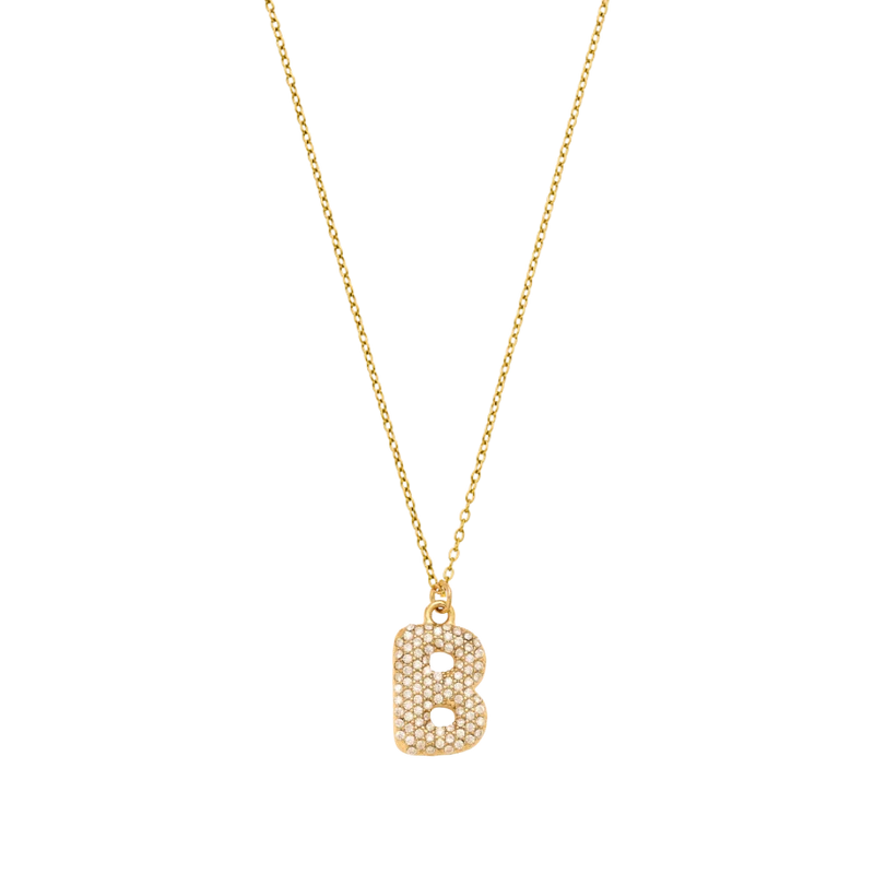 Pave Bubble Initial Kette 14K Vergoldet