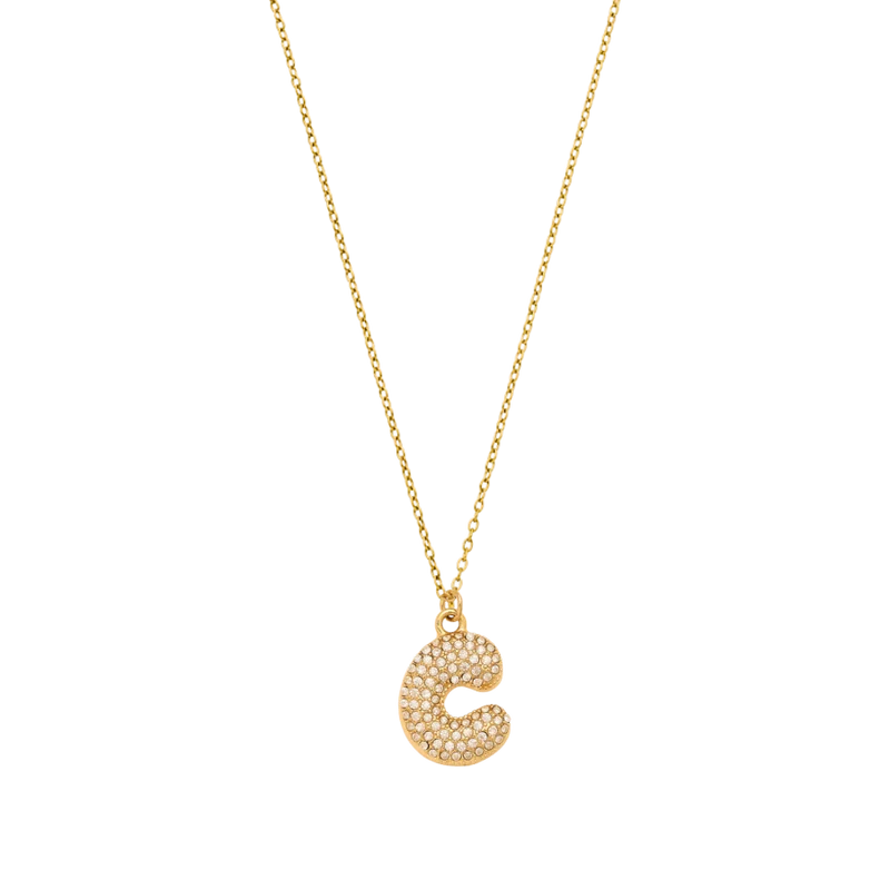 Pave Bubble Initial Kette 14K Vergoldet