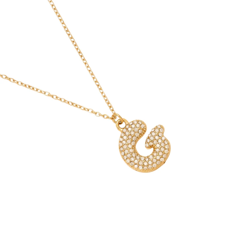 Pave Bubble Initial Kette 14K Vergoldet